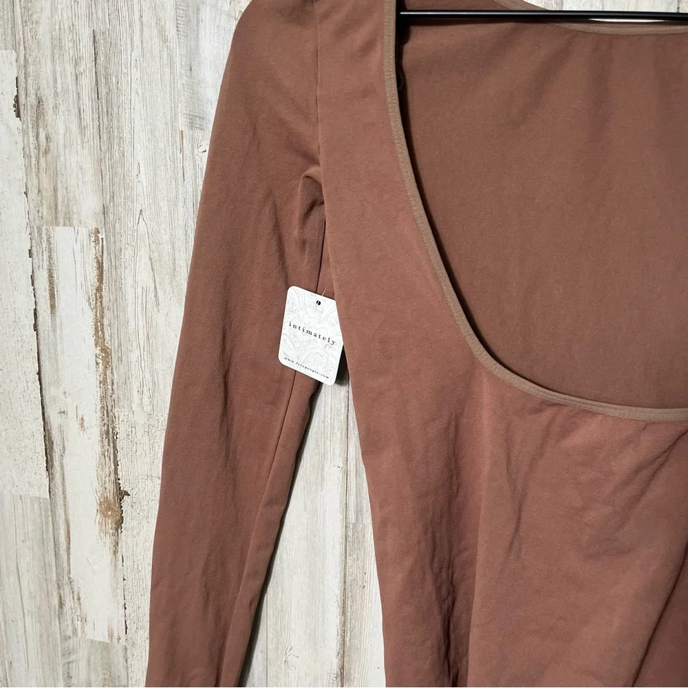 Free‎ People Intimately Low Back Seamless Long Sleeve Brown Top New Womens M/L